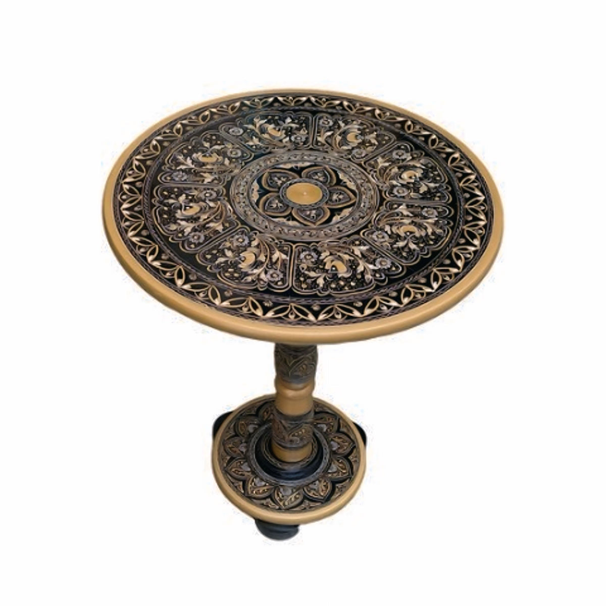Handcrafted Naqshi Table with Brass Detailing  Elegant Umre Khayam Wooden Décor Piece  Luxury Side Table with Traditional Carving  Premium Naqshi Furniture for Home Décor  Artistic Umre Khayam Table Design