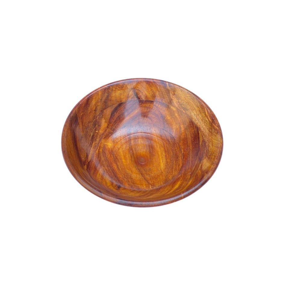 Wooden nesting bowl set with 6 small bowls inside large serving bowl - handcrafted natural wood grain.
