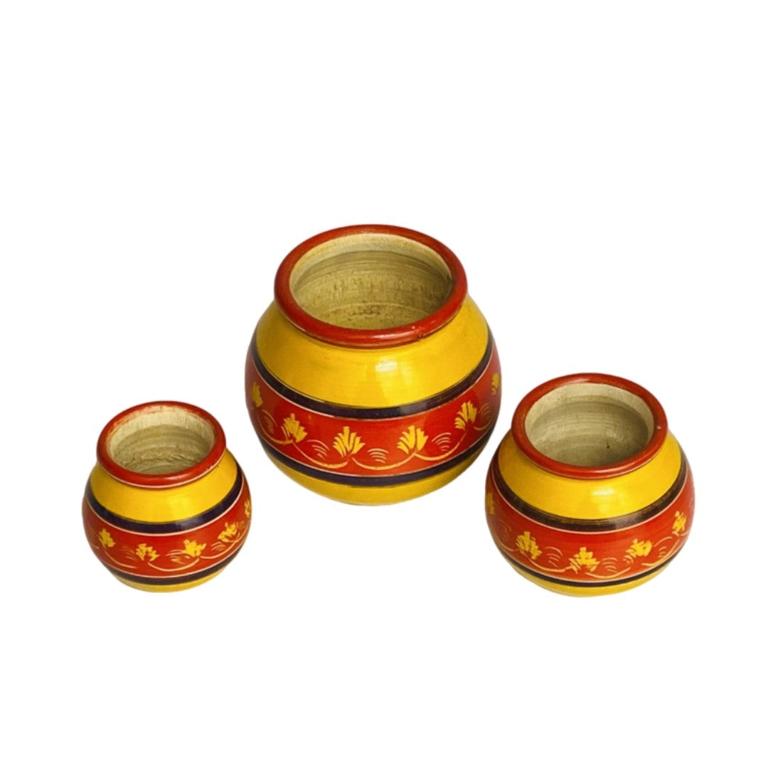 Traditional decorative Ghara set – handcrafted wooden pots for cultural home decor