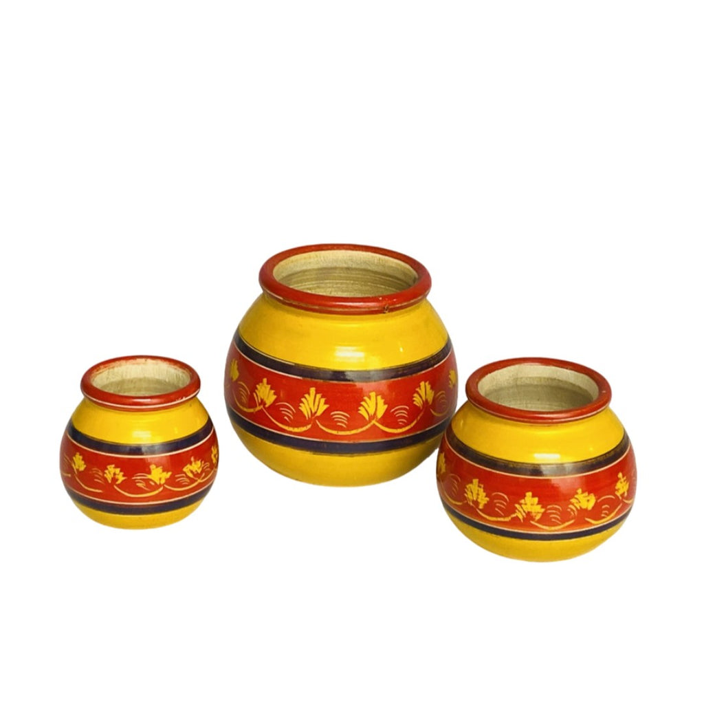 Traditional decorative Ghara set – handcrafted wooden pots for cultural home decor