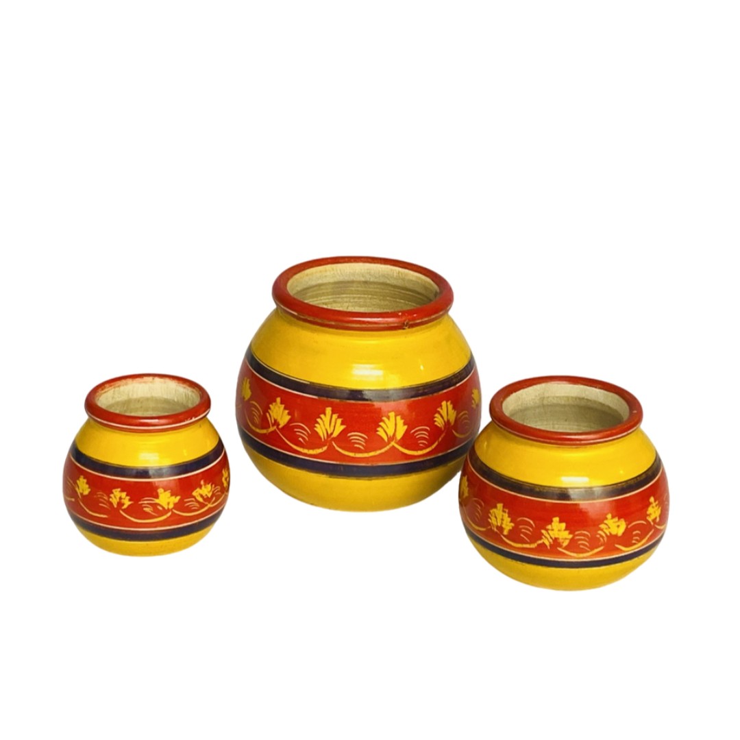 Traditional decorative Ghara set – handcrafted wooden pots for cultural home decor