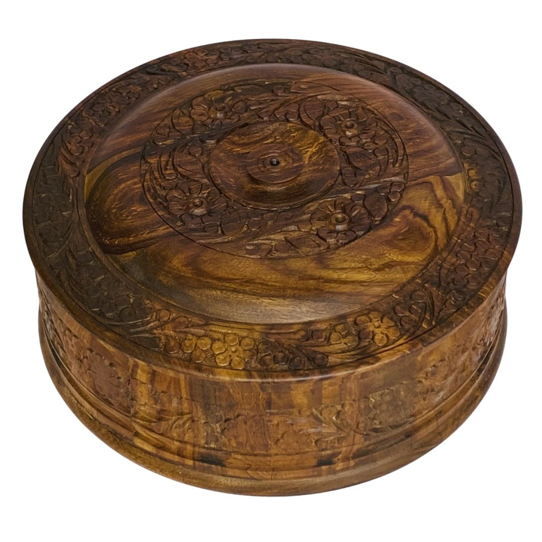 Hand-carved wooden hotpot – elegant food server with premium craftsmanship. 