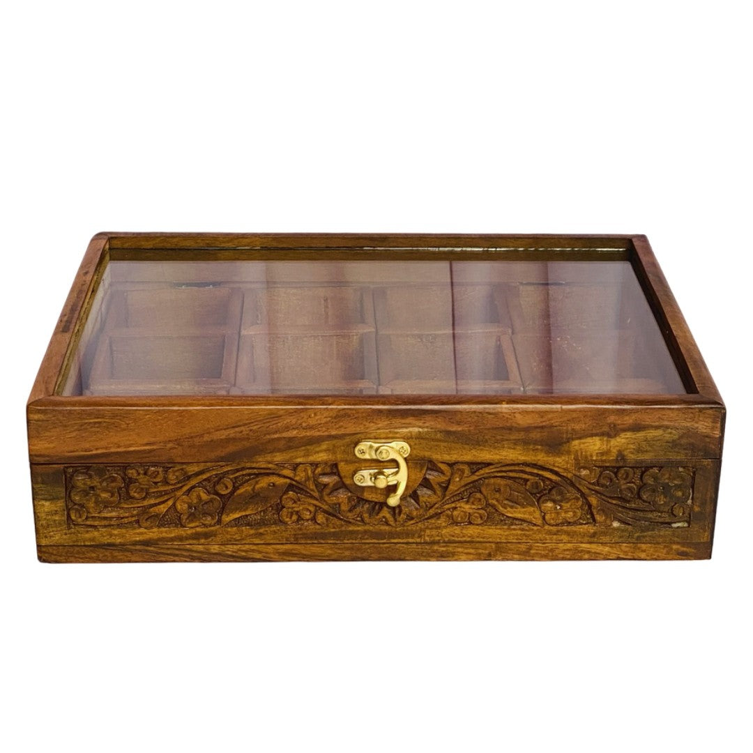 Wooden spice box with 12 compartments – premium kitchen organizer for spices and herbs.