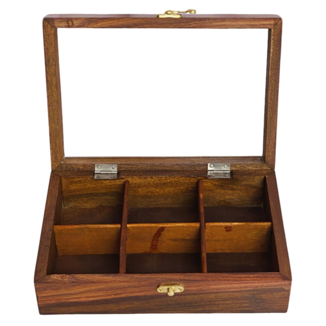 Elegant wooden dry fruit box with multiple compartments – perfect for serving and storage