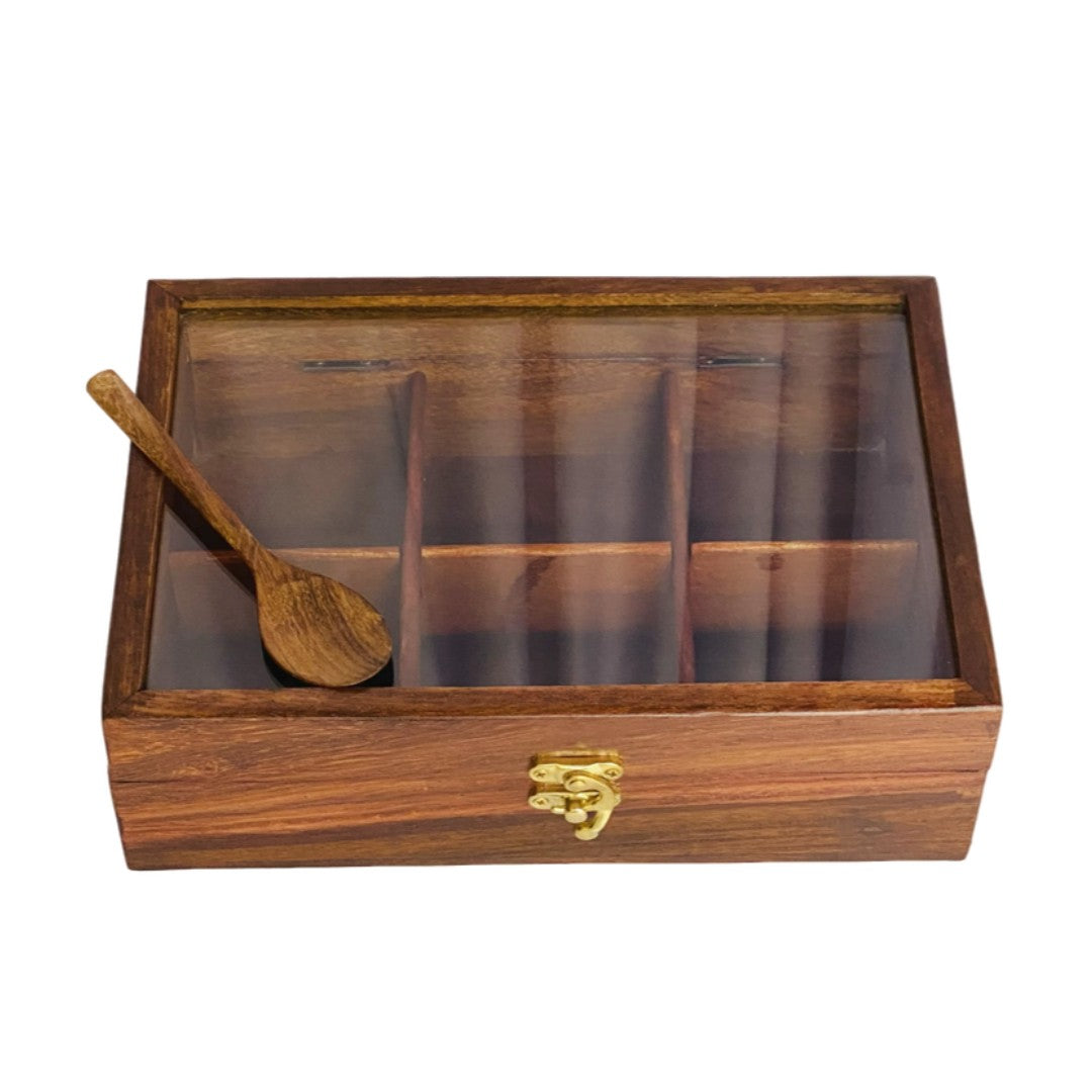 Elegant wooden dry fruit box with multiple compartments – perfect for serving and storage