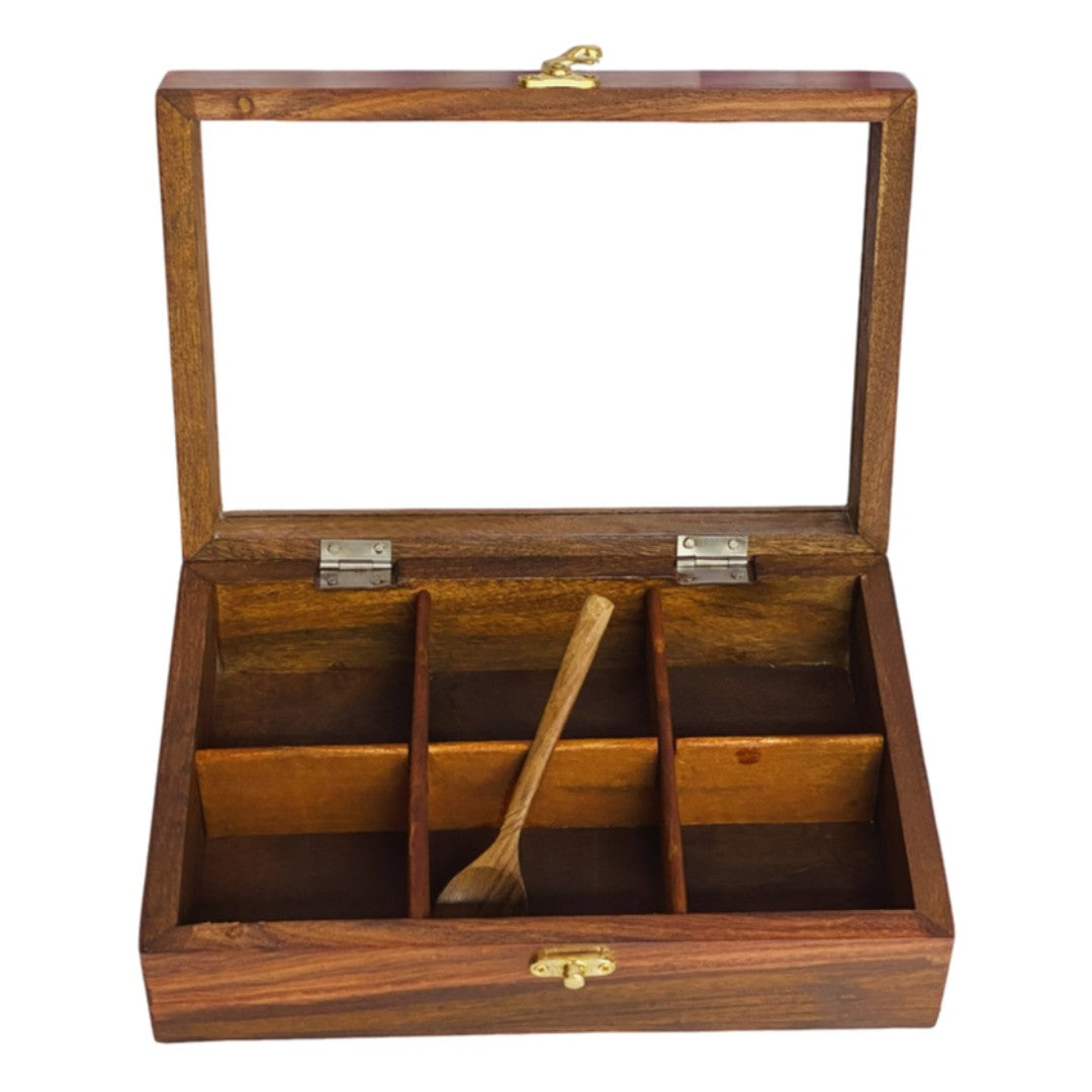 Elegant wooden dry fruit box with multiple compartments – perfect for serving and storage