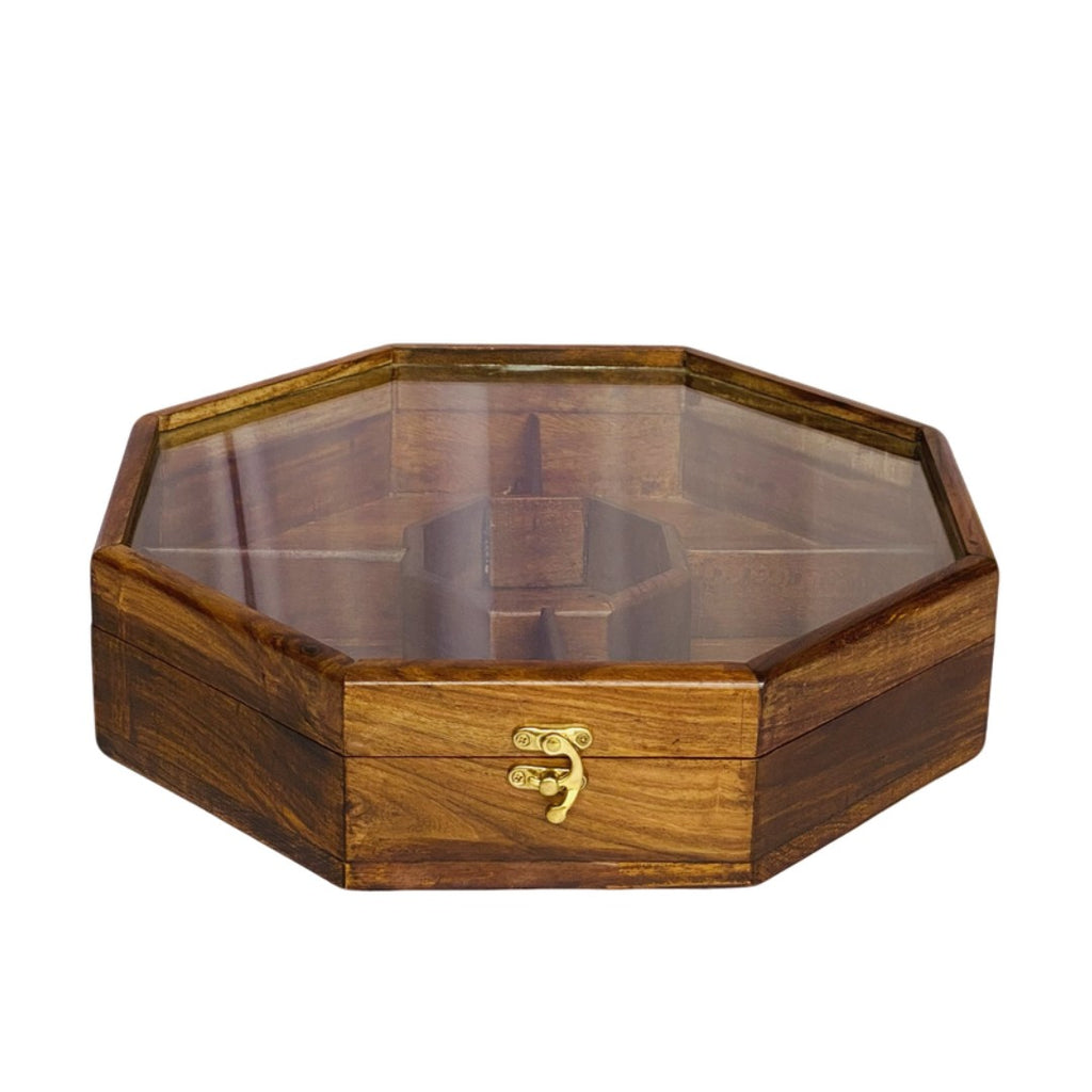Elegant wooden dry fruit box with multiple compartments – perfect for serving and storage