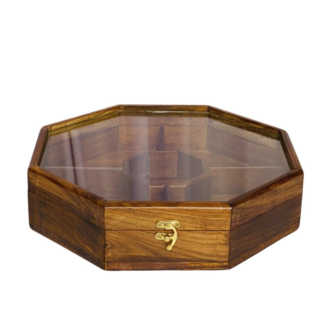 Elegant wooden dry fruit box with multiple compartments – perfect for serving and storage