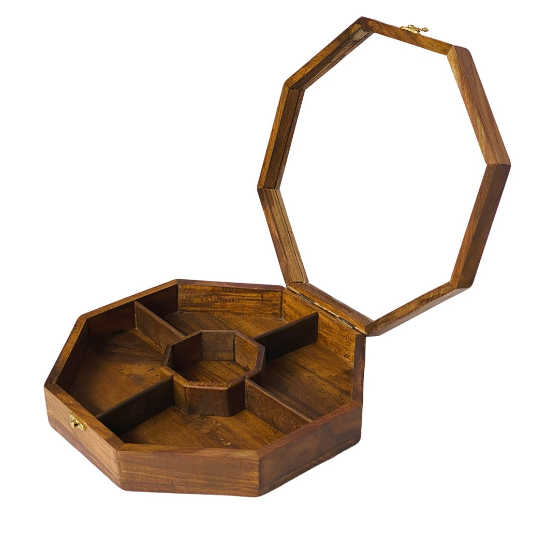 Elegant wooden dry fruit box with multiple compartments – perfect for serving and storage