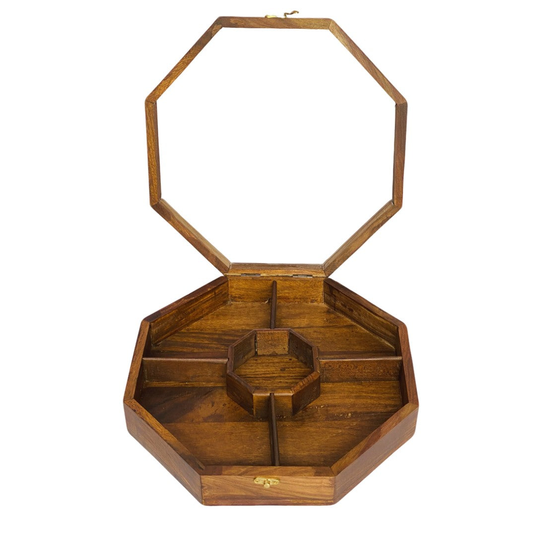 Elegant wooden dry fruit box with multiple compartments – perfect for serving and storage