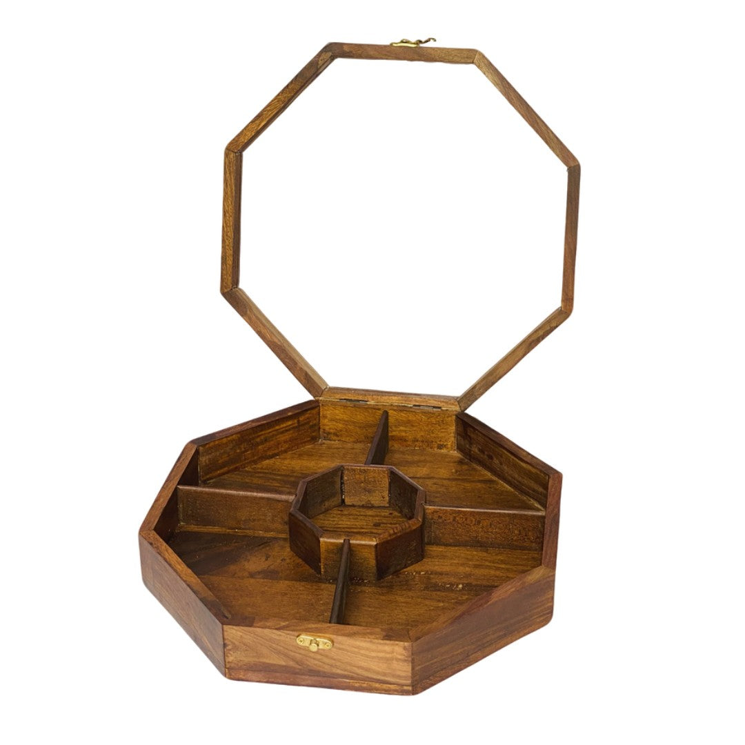 Elegant wooden dry fruit box with multiple compartments – perfect for serving and storage