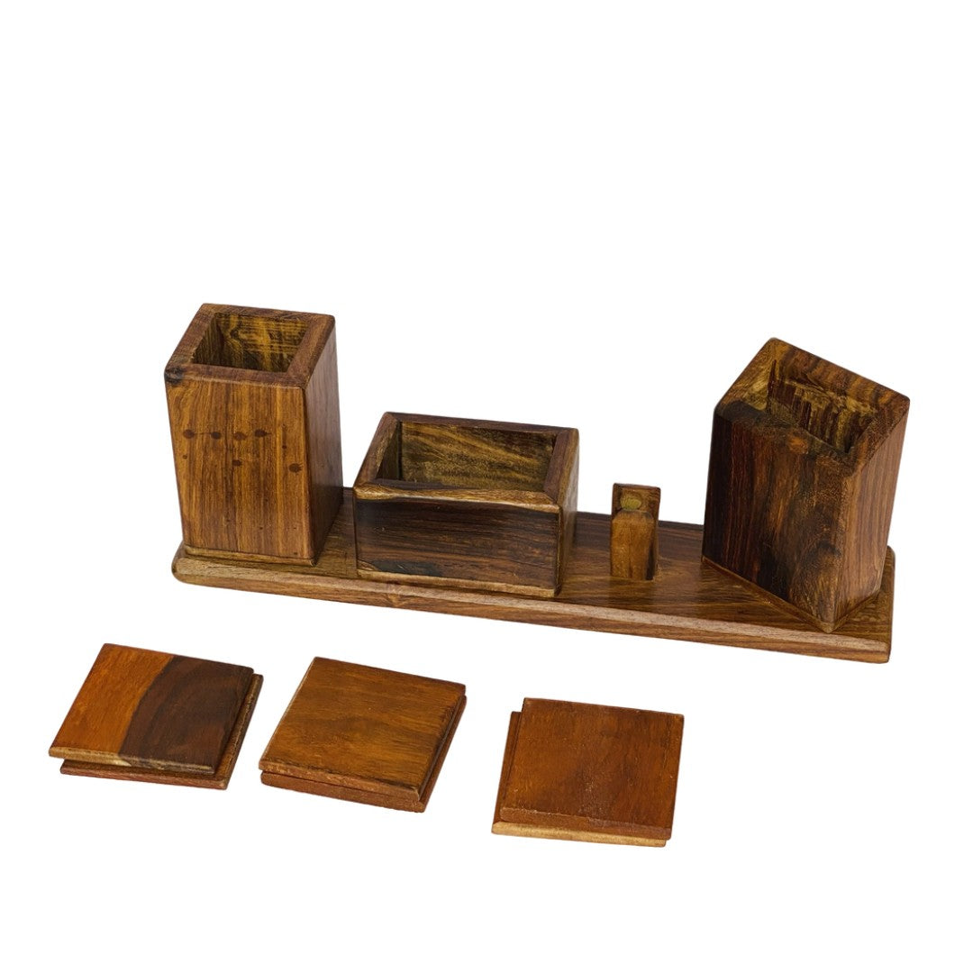 Elegant wooden office set – premium desk organizer with multiple compartments