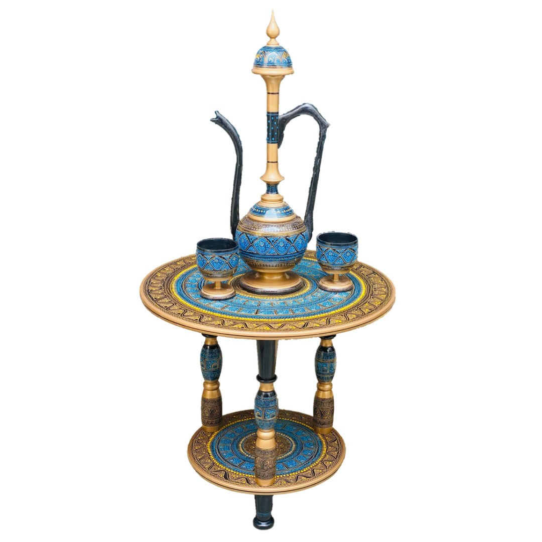 Handcrafted Naqshi wooden table with Umre Khayam design – elegant traditional furniture.