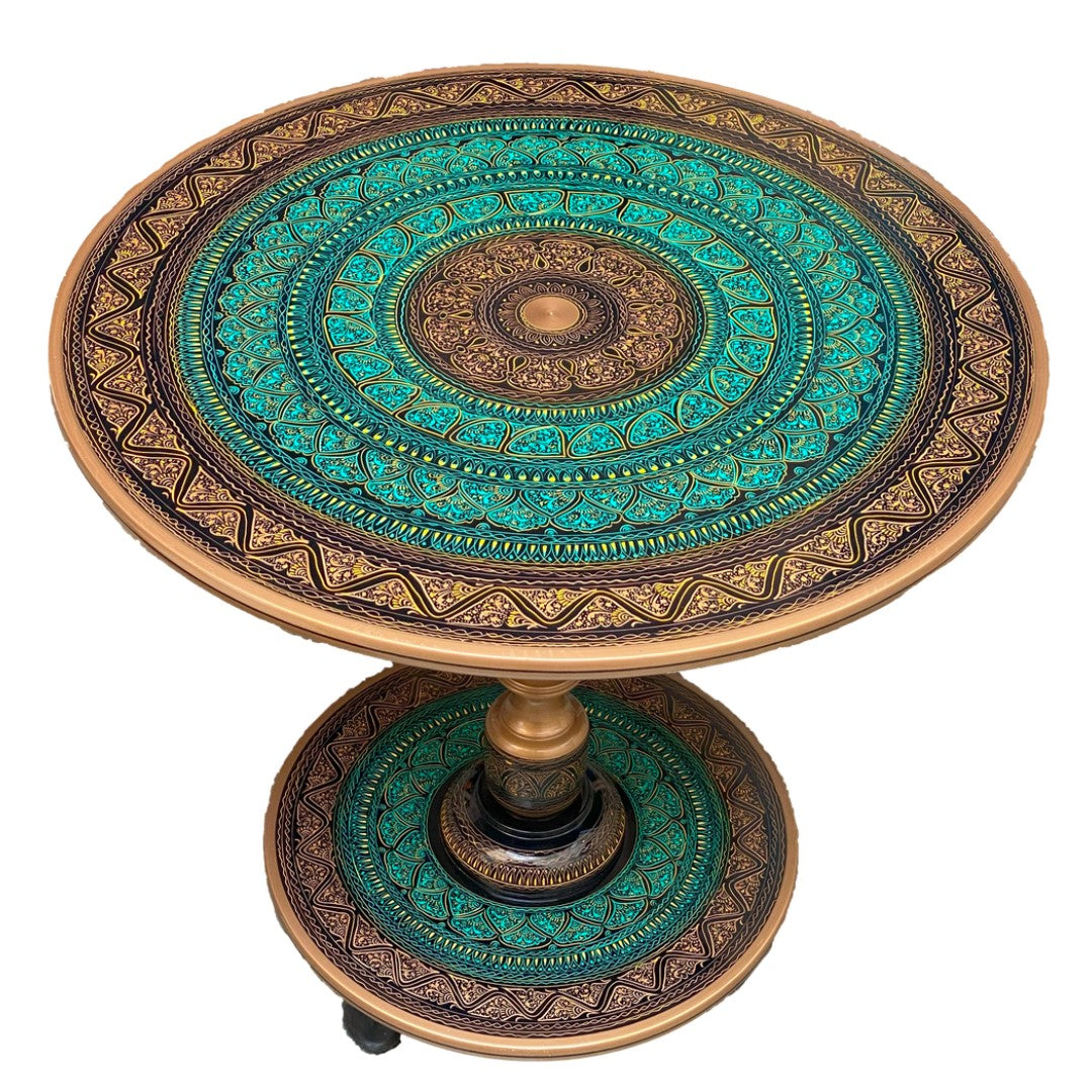 Handcrafted Naqshi wooden table with Umre Khayam design – elegant traditional furniture.
