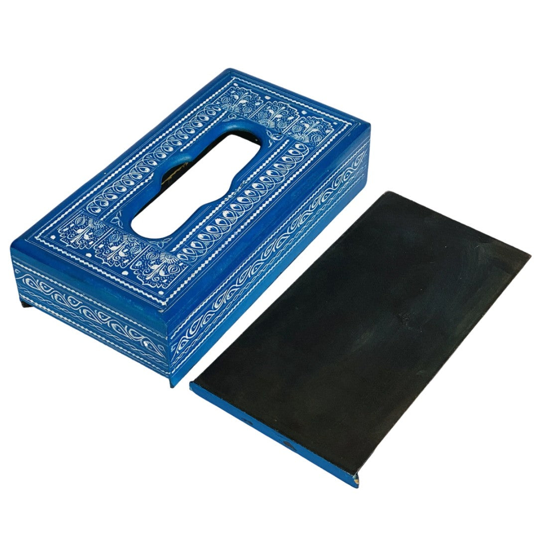 Handcrafted Naqshi wooden tissue box – elegant carved design for home decor.