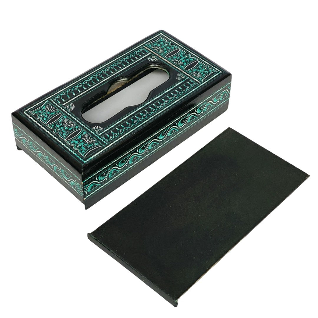 Handcrafted Naqshi wooden tissue box – elegant carved design for home decor.