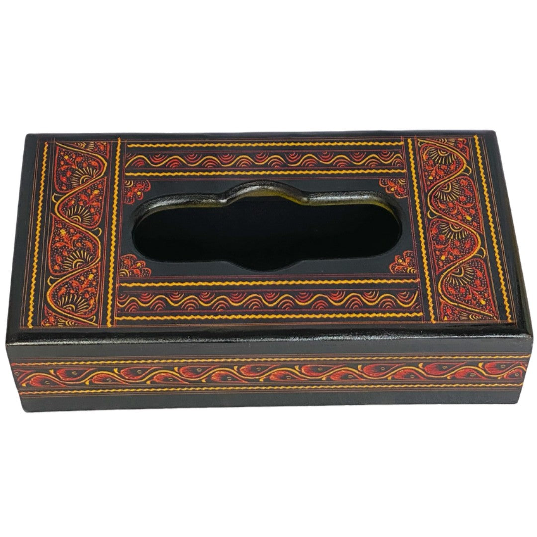 Handcrafted Naqshi wooden tissue box – elegant carved design for home décor.