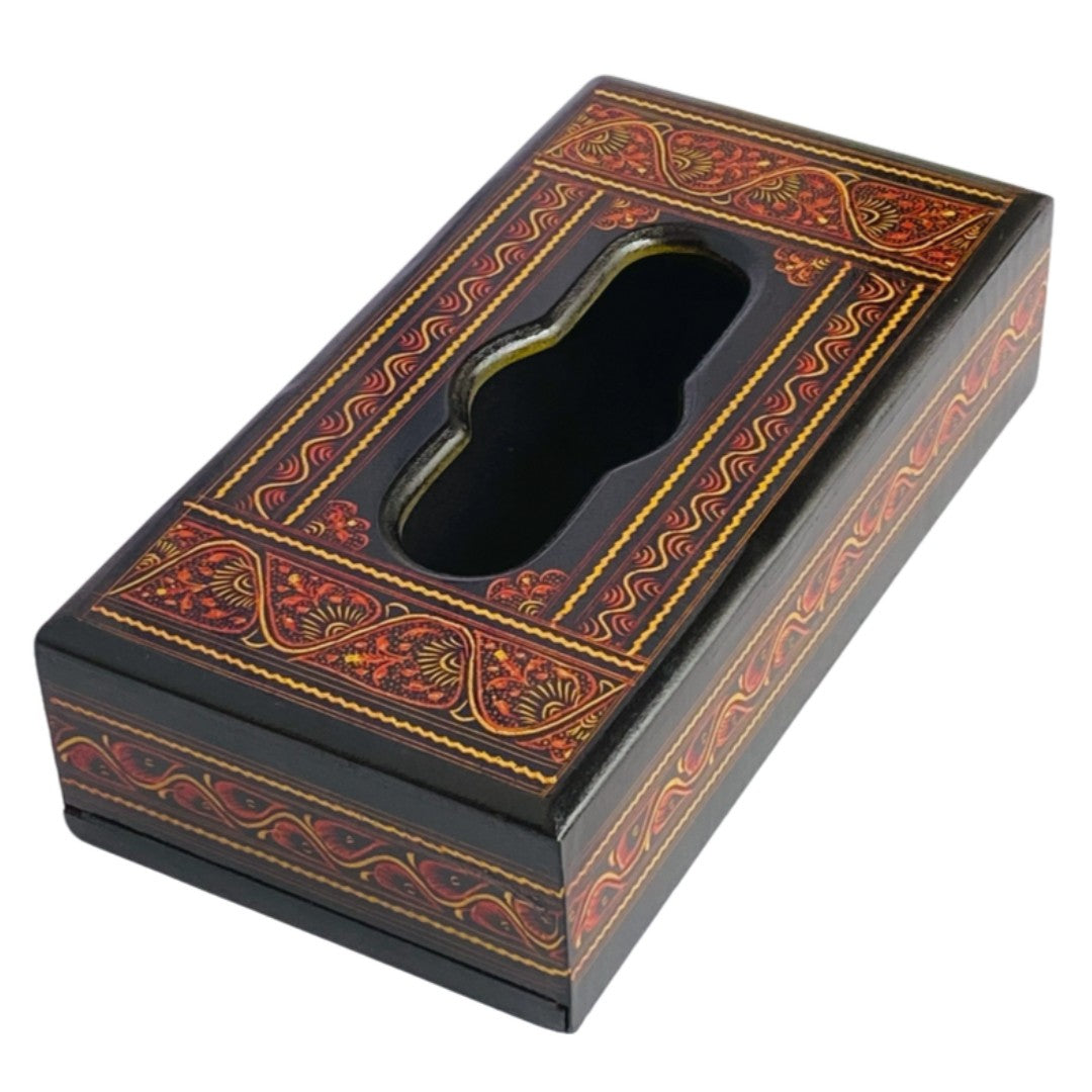 Handcrafted Naqshi wooden tissue box – elegant carved design for home décor.