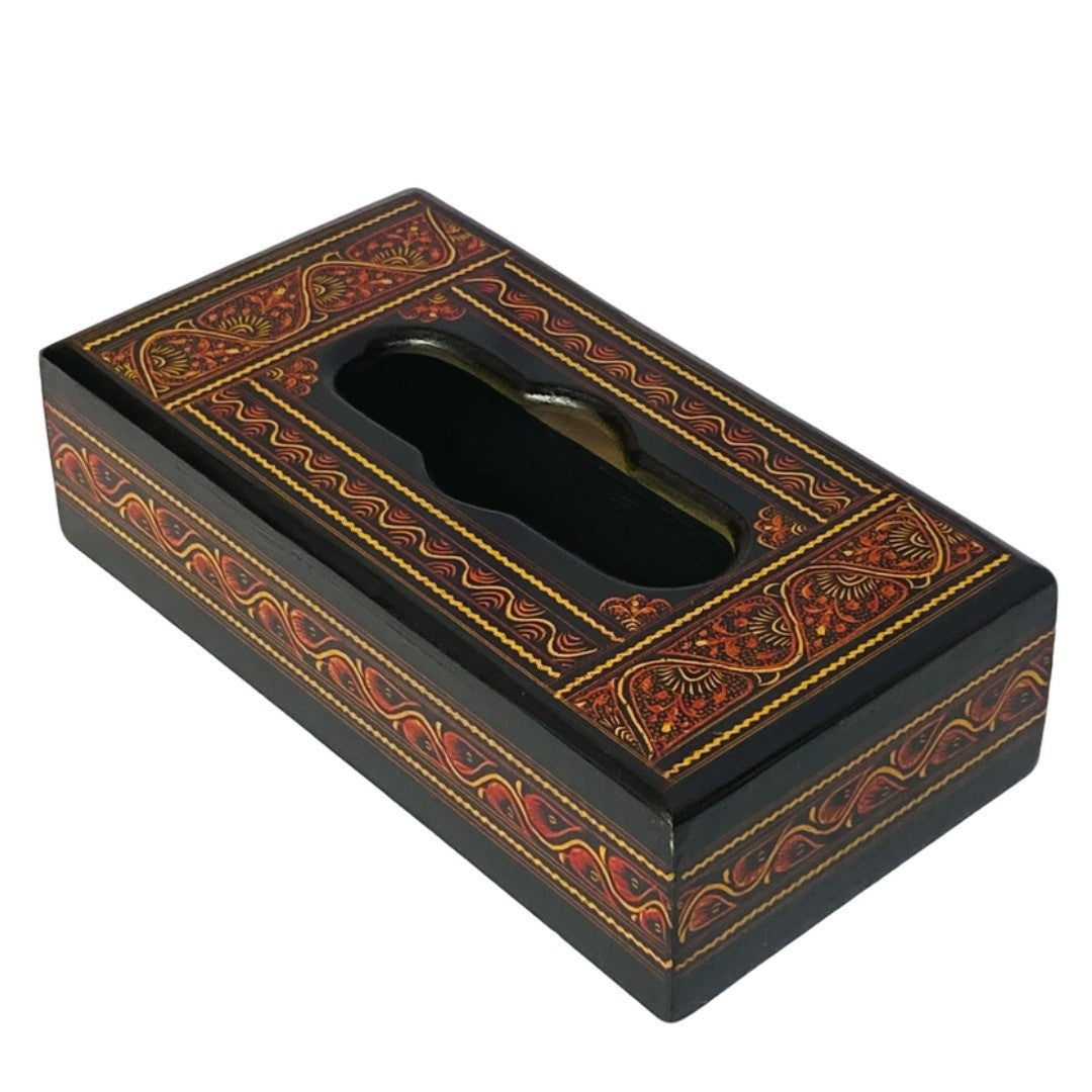 Handcrafted Naqshi wooden tissue box – elegant carved design for home décor.