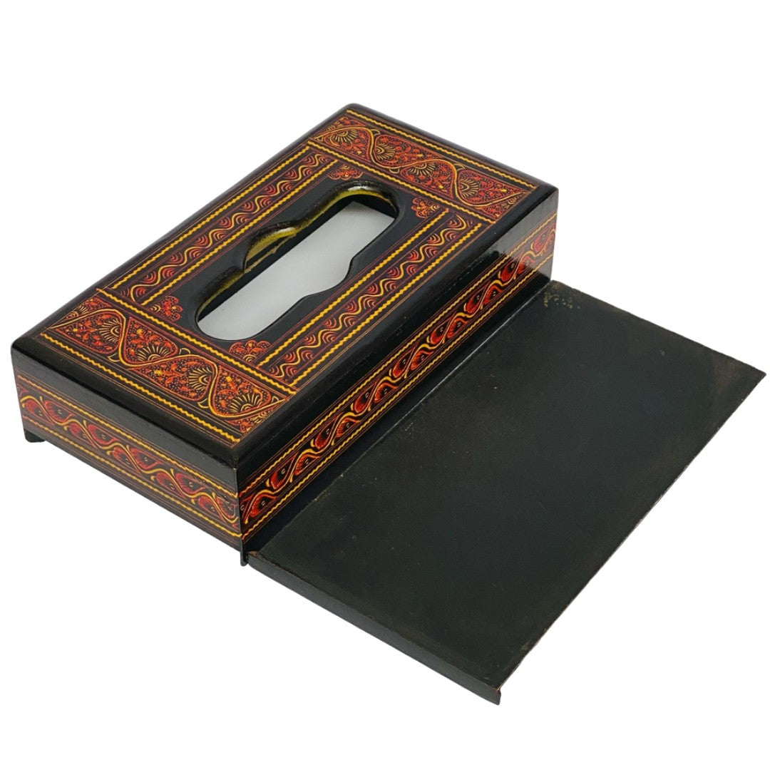 Handcrafted Naqshi wooden tissue box – elegant carved design for home décor.