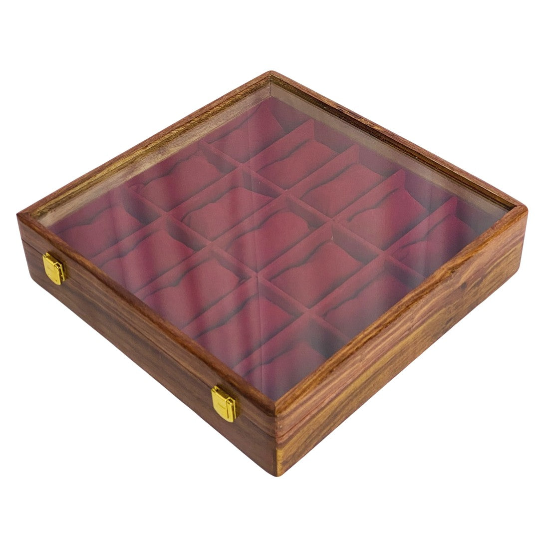 Elegant glass top wooden watch box for 15 watches – premium display and storage organizer.